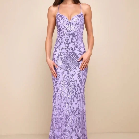Lulus | Dresses | Lulus Limitless Glamour Lavender Sequin Laceup Maxi Dress 